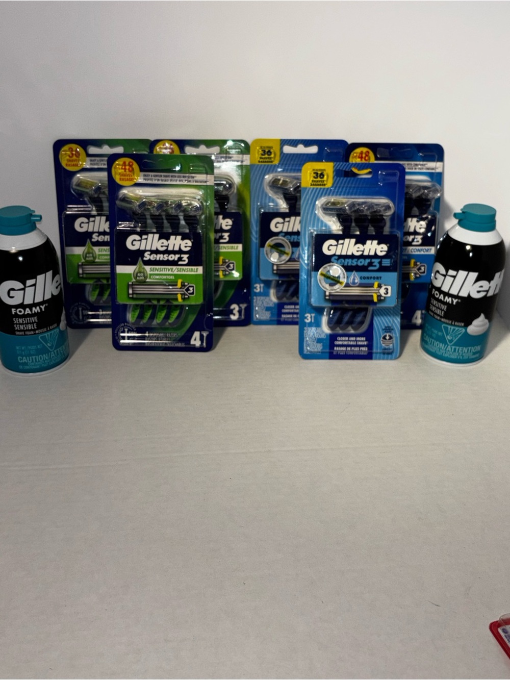 Gillette Sensor3 Disposable Razor & Foamy Shave Cream 8-Piece Bundle Lot